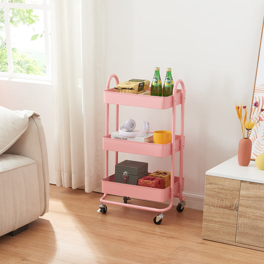 Carrello da Stoccaggio Pyhäntä con 3 Contenitori - Acciaio Rosa [en.casa]