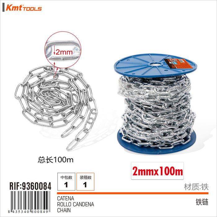 Rotolo di Catena a Maglia Barbazzale in Acciaio Inox Argentato Spessore 2mm x 100 metri