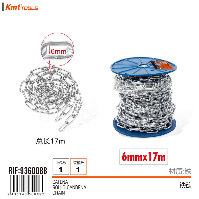 Rotolo di Catena a Maglia Barbazzale in Acciaio Inox Argentato Spessore 6mm x 17 metri