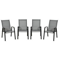 Set 4 Sedie da Giardino Impilabili 54x75,5x95 cm con Braccioli in Metallo e Tessuto a Rete Grigio