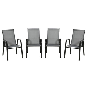 Set 4 Sedie da Giardino Impilabili 54x75,5x95 cm con Braccioli in Metallo e Tessuto a Rete Grigio