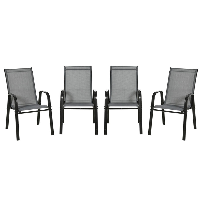 Set 4 Sedie da Giardino Impilabili 54x75,5x95 cm con Braccioli in Metallo e Tessuto a Rete Grigio