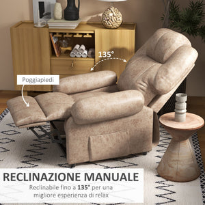 Poltrone Relax Reclinazione Manuale Poggiapiedi Estraibile Beige