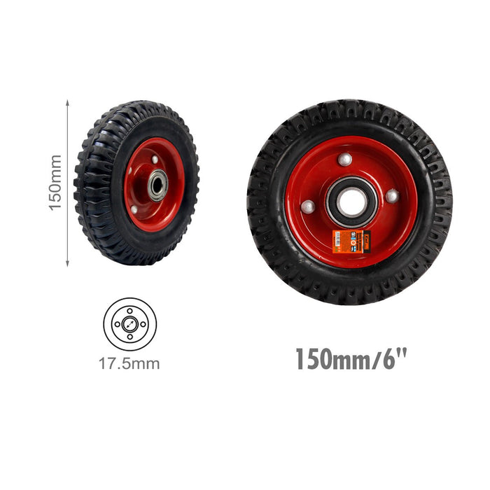 Ruota in Gomma Tubeless Diametro 150mm Asse 17.5mm Spessore 45mm Ricambio per Carretto e Carriola Max 160kg