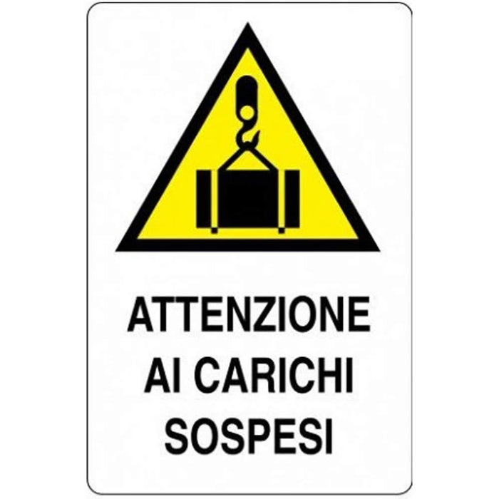 Cartello attenzione ai carichi sospesi in alluminio per edilizia cm 50x35