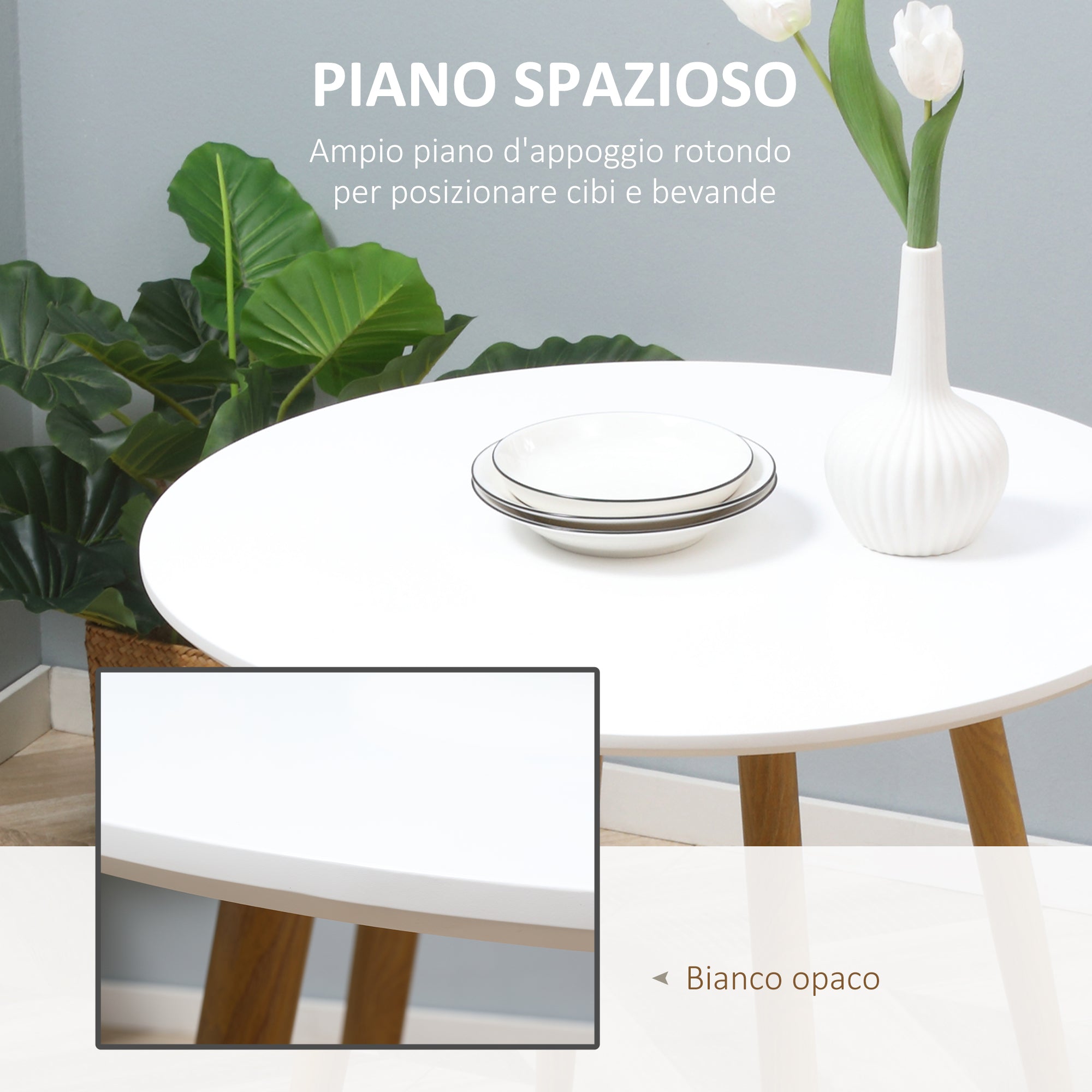 Tavolo da Pranzo Rotondo per 2 Persone Ø72x75 cm in MDF e Metallo Bianco e color Legno