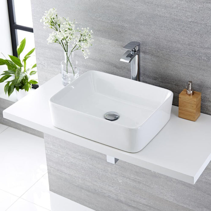 Lavabo da appoggio ceramica bianco rettangolare lavandino lavello arredo 50x39x13 cm *** tinta bianco opaco, confezio...