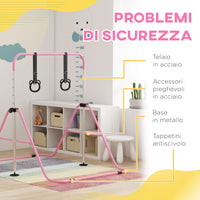 Sbarra per Ginnastica Artistica per Bambini Altezza Regolabile 88-128 cm 2 Anelli Rosa