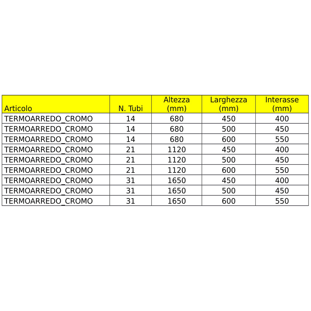 Ogomondo termoarredo cromato bagno acciaio calorifero termosifone *** misure h1120xl500xi450 21 tubi, pezzi 1