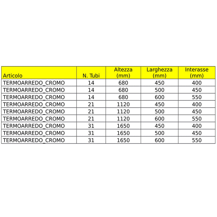 Ogomondo termoarredo cromato bagno acciaio calorifero termosifone *** misure h1120xl500xi450 21 tubi, pezzi 1