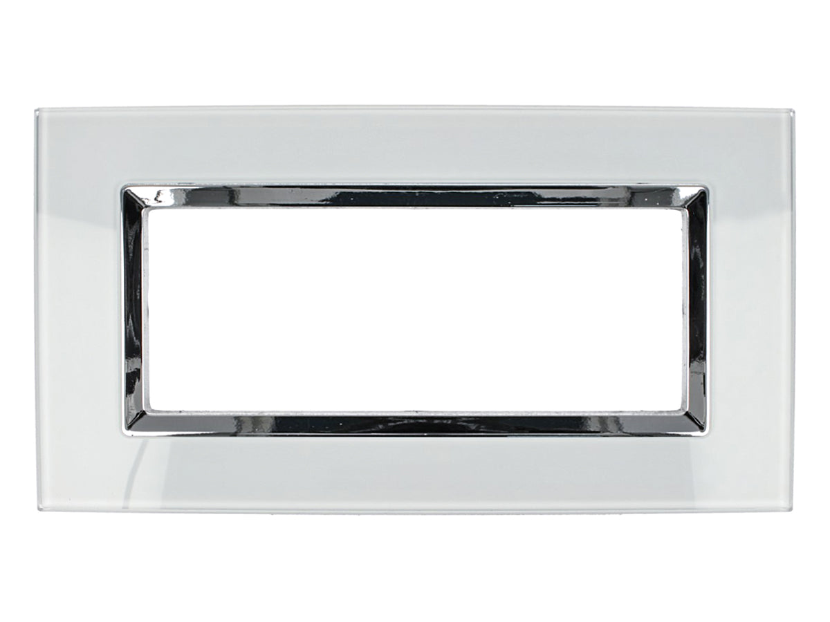 SANDASDON Placca Elegance In Vetro Cristallo Plexiglass Lucido 6M Bianco Compatibile Con Bticino Matix