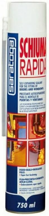 SARATOGA SCHIUMA RAPIDA POLIURETANICA AUTOESPANDENTE USO MANUALE 750ML = 40LT FISSA SIGILLA COIBENTA ISOLA RIEMPIE