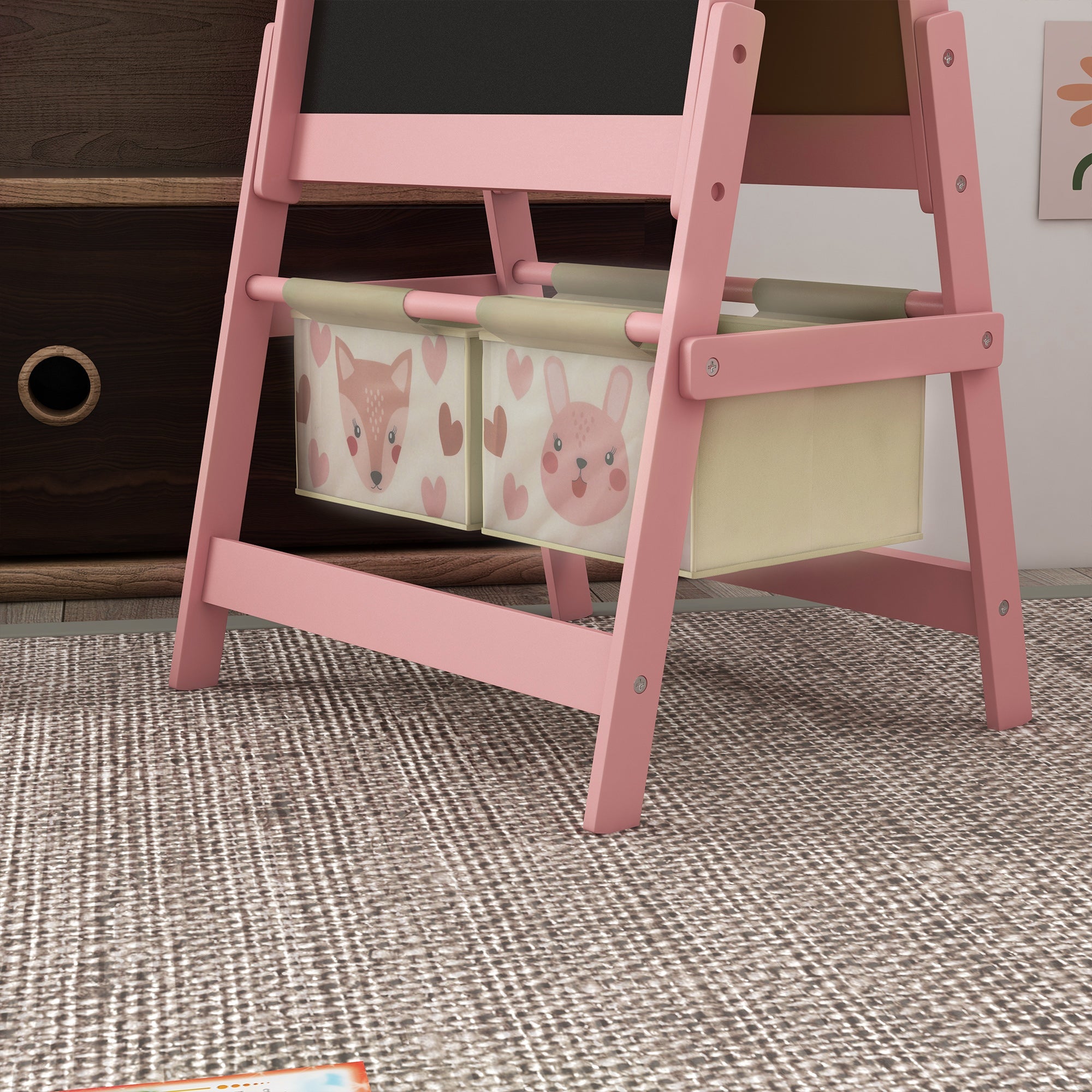 Lavagna per Bambini 3 in 1 54x46,5x93 cm con Cavalletto Rosa