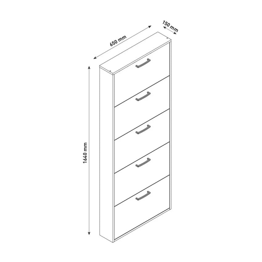 Scarpiera Salvaspazio 5 Ante 15 Paia 65x15x164 cm in Truciolare Nobilitato Bianca