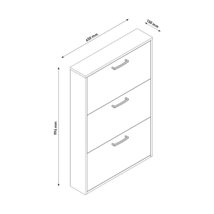 Scarpiera Salvaspazio 3 Ante 9 Paia 65x15x99,6 cm in Truciolare Nobilitato Bianca