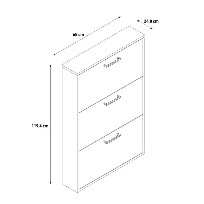 Scarpiera Salvaspazio 3 Ante Doppia Profondità  18 Paia 65x25x119,4 cm in Truciolare Nobilitato Cemento