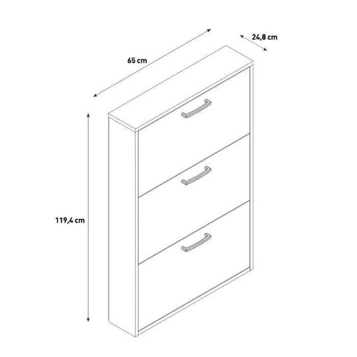 Scarpiera Salvaspazio 3 Ante Doppia Profondità  18 Paia 65x25x119,4 cm in Truciolare Nobilitato Cemento