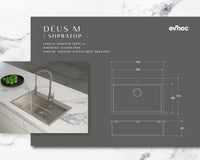 Lavello EVHOC serie DEUS M 75X51 cm vasca unica sopratop acciaio inox AISI 304 18/10