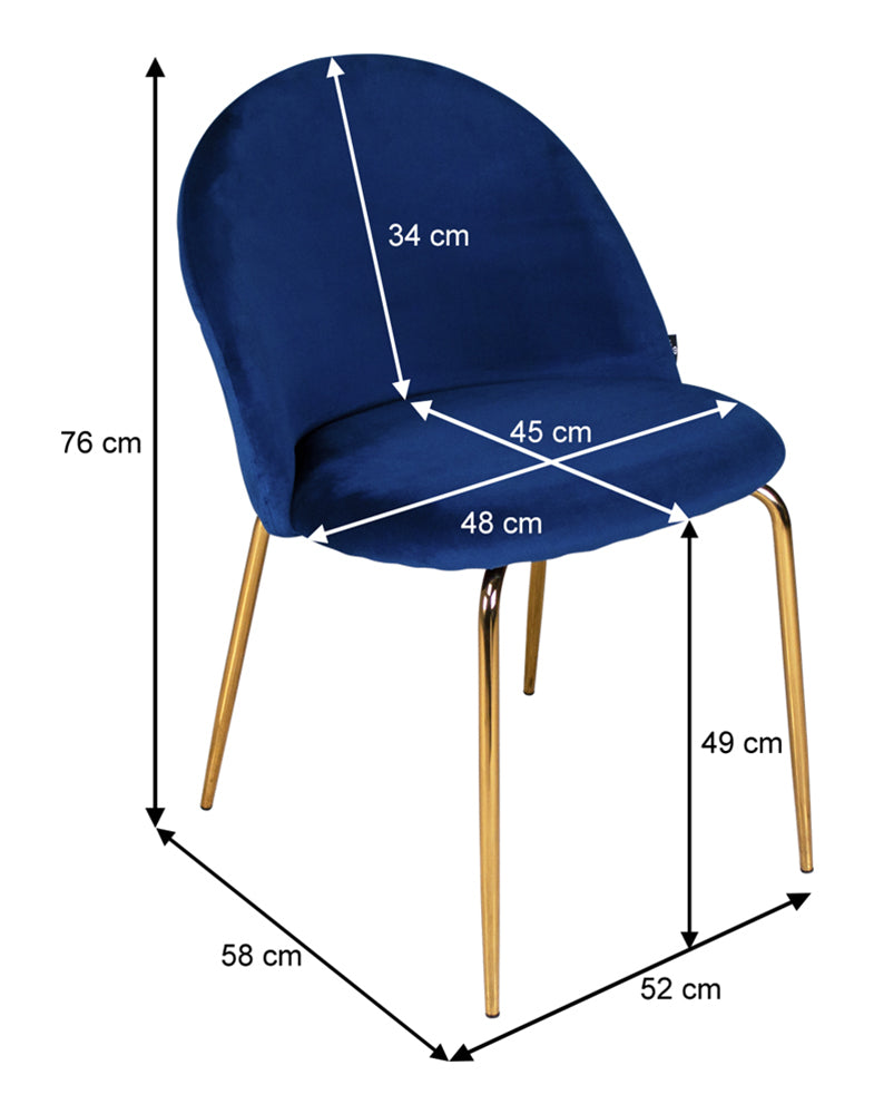 Sedia da pranzo imbottita mod. Nicole (2 pz) - Rivestimento: Velluto - Colore: Blu - SD07NIG