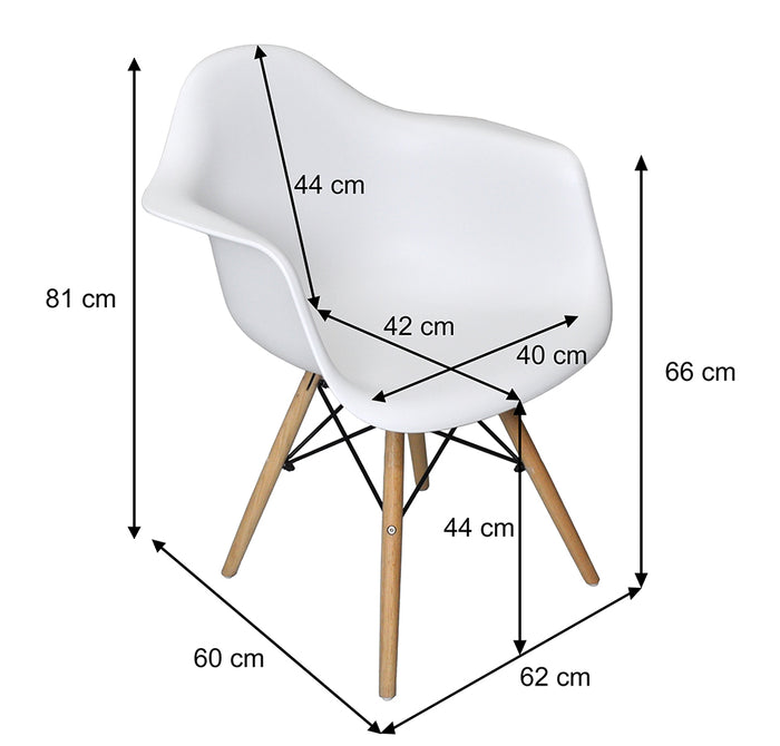 Sedia in plastica bianca, poltrona con piedi in legno (2 pz) - Colore: Bianco - SD08DAPL