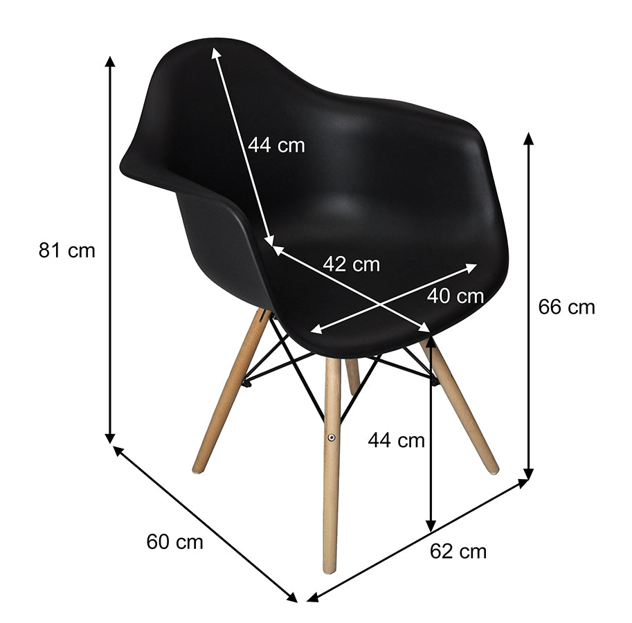 Sedia in plastica grigia, poltrona con piedi in legno (2 pz) - Colore: Nero - SD10DAPL