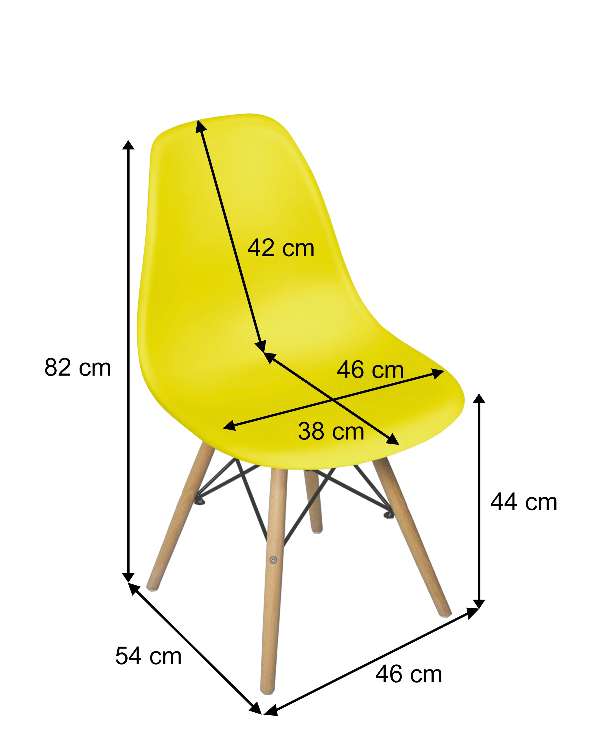 Sedia in plastica gialla con gamba, piede in legno (2 pz) - Colore: Giallo - SD16NOPL