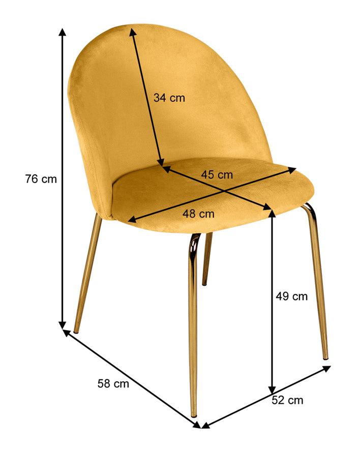 Sedia da pranzo imbottita mod. Nicole (2 pz) - Rivestimento: Velluto - Colore: Giallo senape - SD32NIG