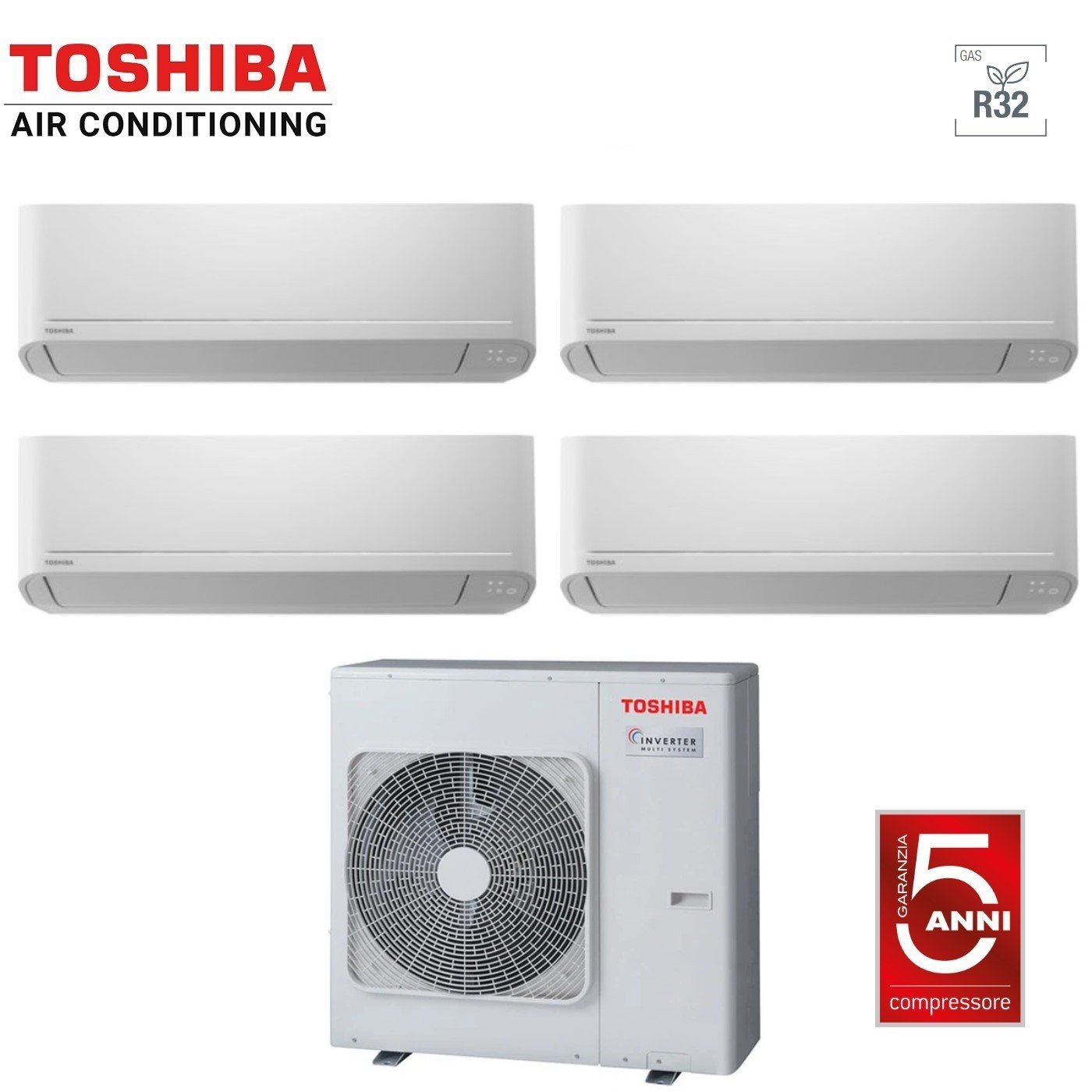 Climatizzatore Condizionatore Toshiba Quadri Split Inverter serie SEIYA 10+10+10+16 (9+9+9+15) RAS-4M27U2AVG-E R-32 Wi-Fi Optional 10000+10000+10000+16000 (9000+9000+9000+15000)