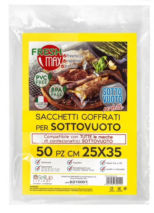 FreshMax® Sacchetto Goffrato per sottovuoto 25x35cm - Confezione da 50 sacchetti SH50SAC2535 