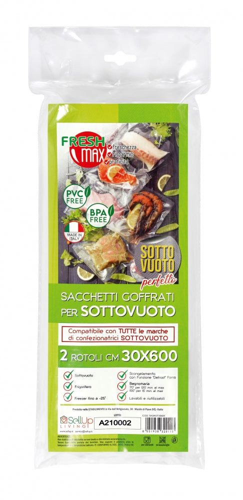 FreshMax® CONFEZIONE DA 2 Rotoli Goffrati per sottovuoto 30x600cm SH2ROT30600 