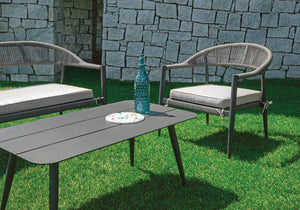 Set Salotto da Giardino Divano 2 Poltrone e Tavolino Milano In Alluminio Antracite con Cuscini Grigio Chiaro