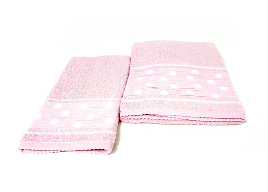 Set Asciugamano Copiola Salvietta Bagno In Spugna 100% Cotone Mod Pois Rosa