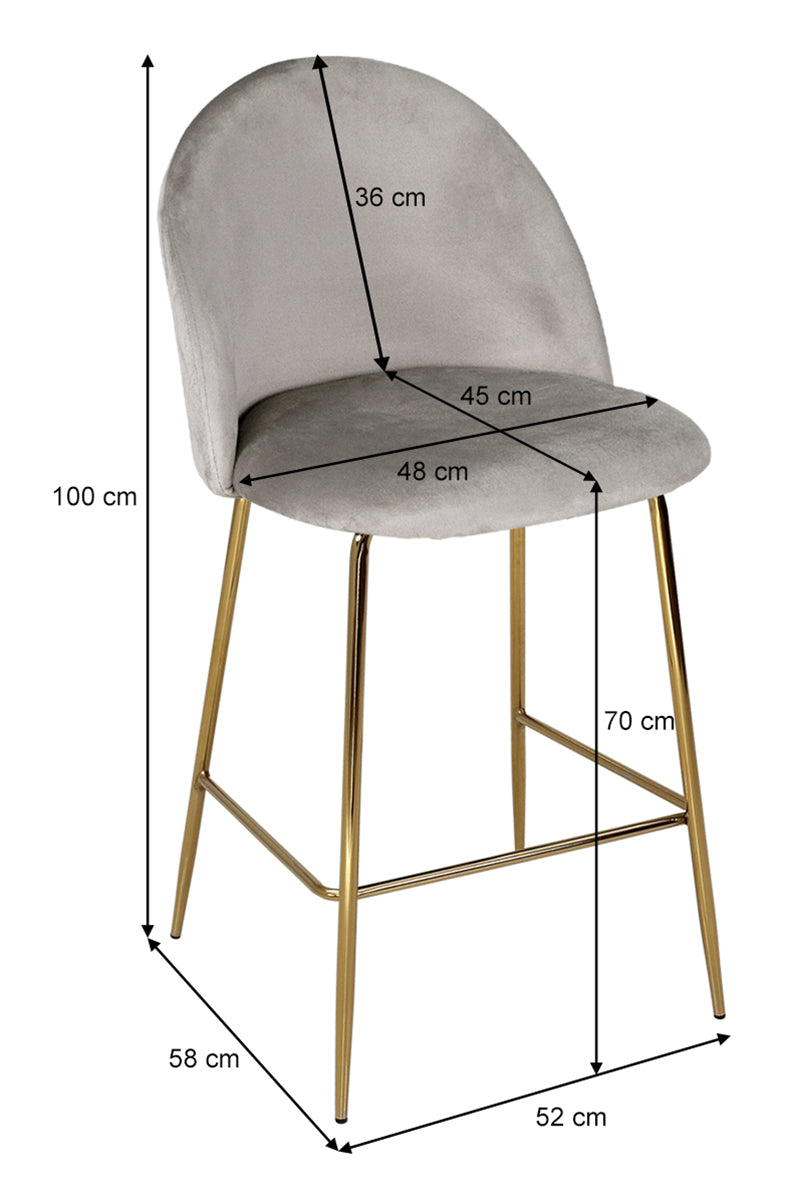 Sgabello cucina imbottito, sgabello alto mod. Nicole Colore: Tortora - Rivestimento: Velluto SG03NIG