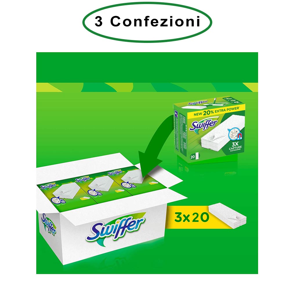 Swiffer panni di ricambio cattura polvere per scopa swiffer 3 confezioni da 20 panni