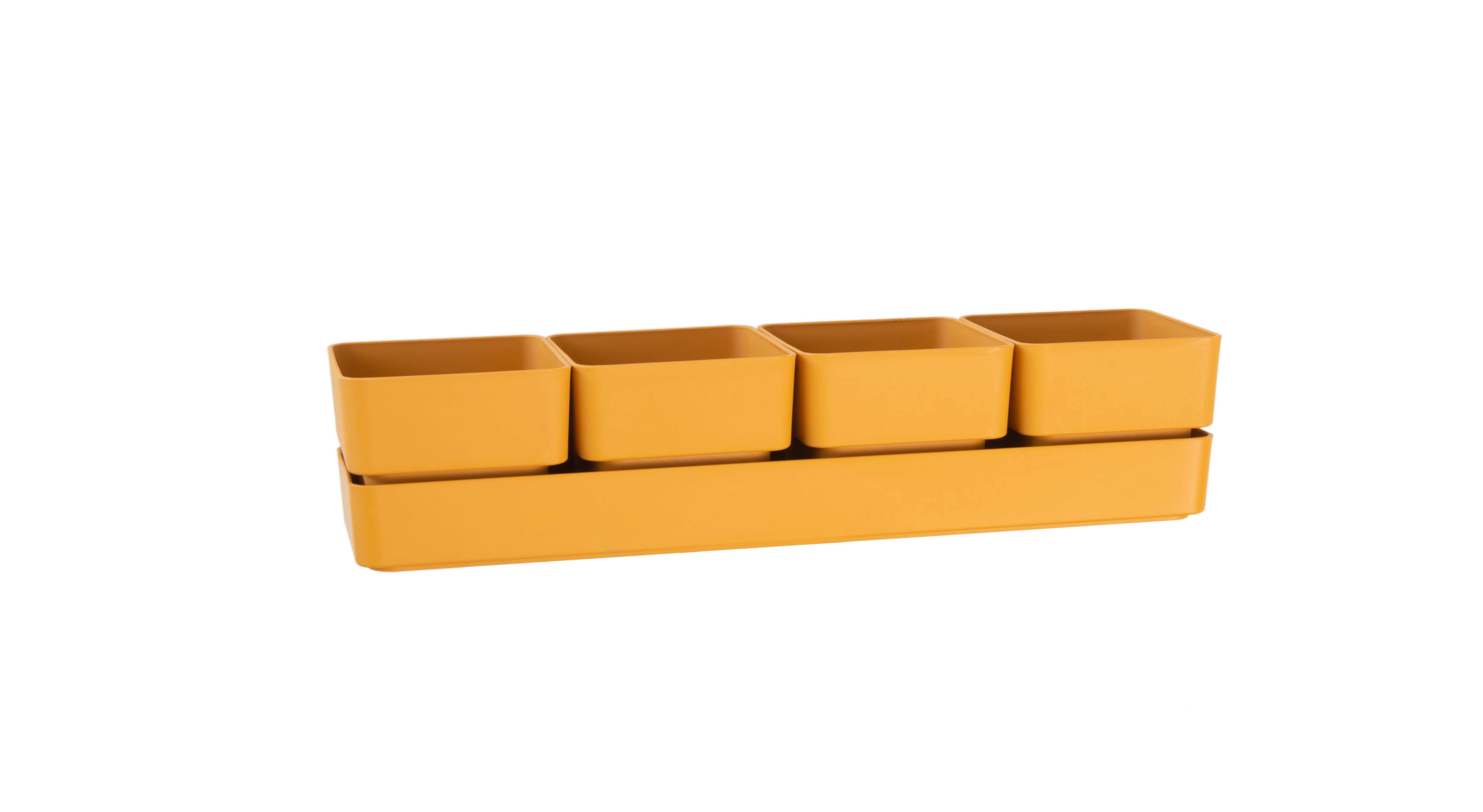 Vaso Sierra con 4 Vasi Quadrati E Un Sottovaso, Resistente Ai Raggi UV Cm 48x12x11 H col Curry (giallo) SIERRA48CURRY