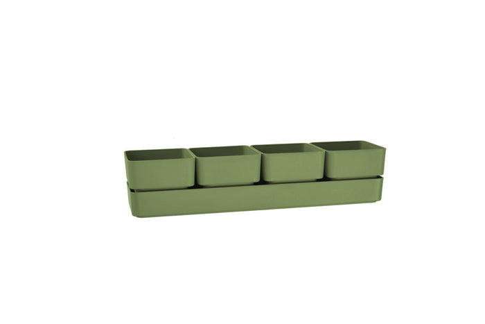 Vaso Sierra con 4 Vasi Quadrati E Un Sottovaso, Resistente Ai Raggi UV Cm 38x9x8 H col Olive (verde) SIERRA38OLIVE