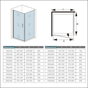 195cm Box Doccia Angolare Porta Battente con Parete Fissa 70x70cm in Vetro Satinato 6mm Anticalcare Irreversibile