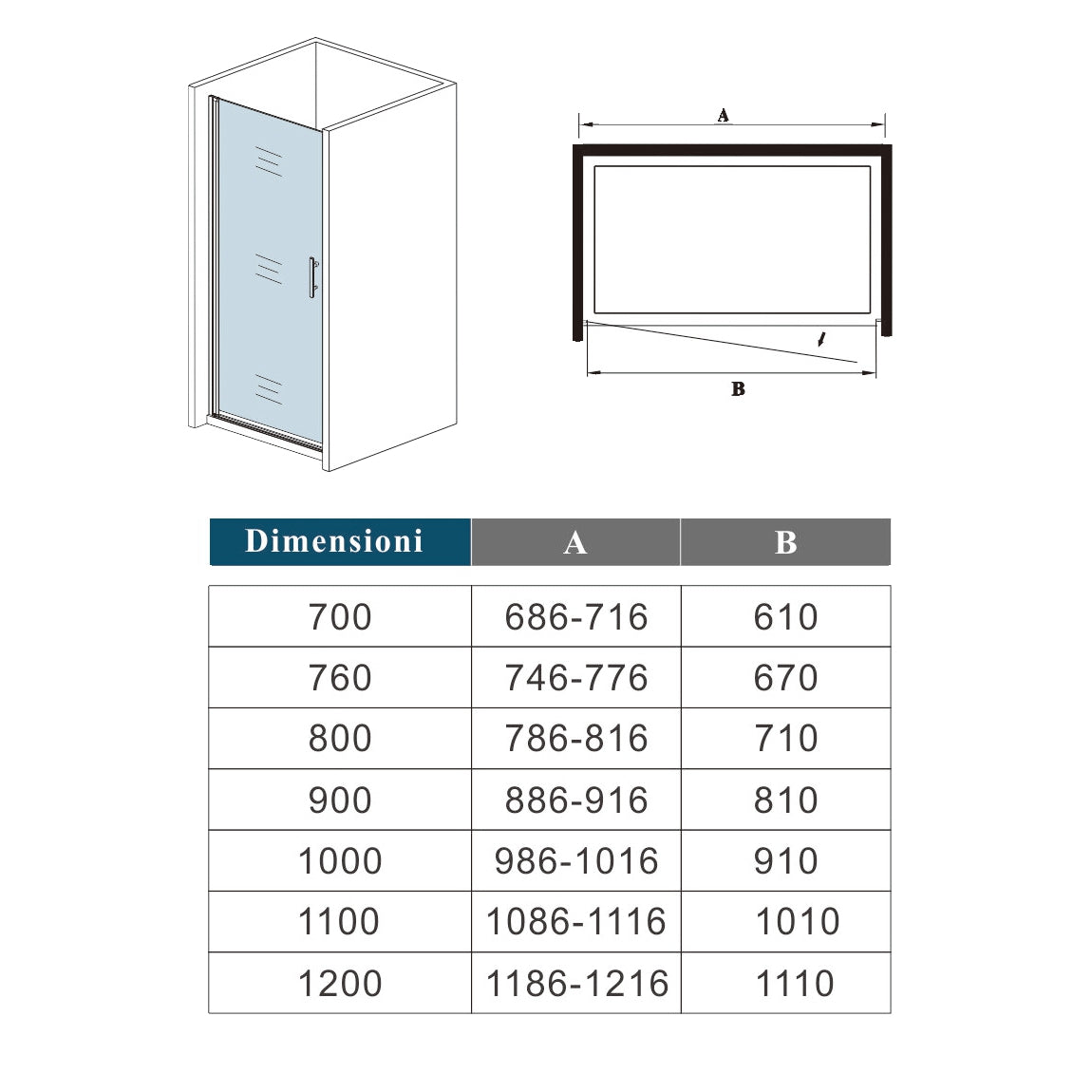 80x195cm Porta Doccia Battente in Vetro Temperato Satinato 6 mm Anticalcare (montaggio verso irreversibile)