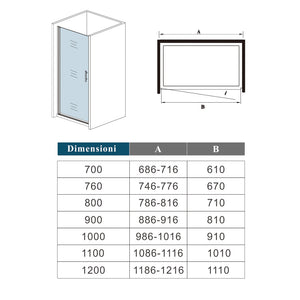 80x195cm Porta Doccia Battente in Vetro Temperato Satinato 6 mm Anticalcare (montaggio verso irreversibile)