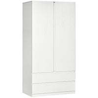 Armadio Guardaroba con Appendiabiti 100x60x200 cm 2 Cassetti in Truciolato  Bianco