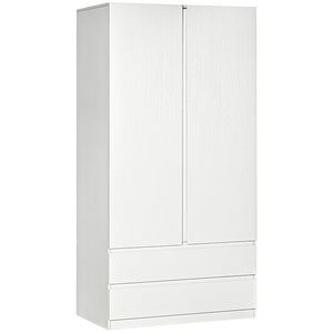 Armadio Guardaroba con Appendiabiti 100x60x200 cm 2 Cassetti in Truciolato  Bianco