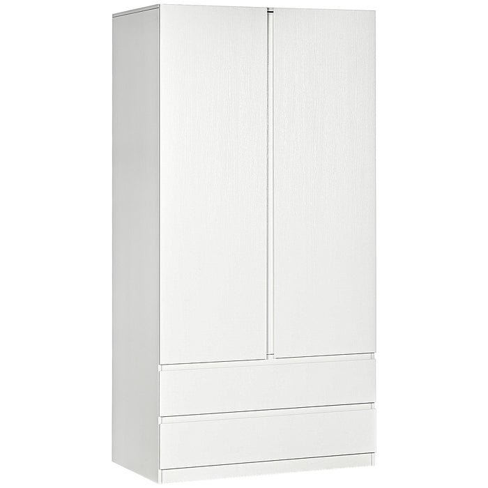 Armadio Guardaroba con Appendiabiti 100x60x200 cm 2 Cassetti in Truciolato  Bianco