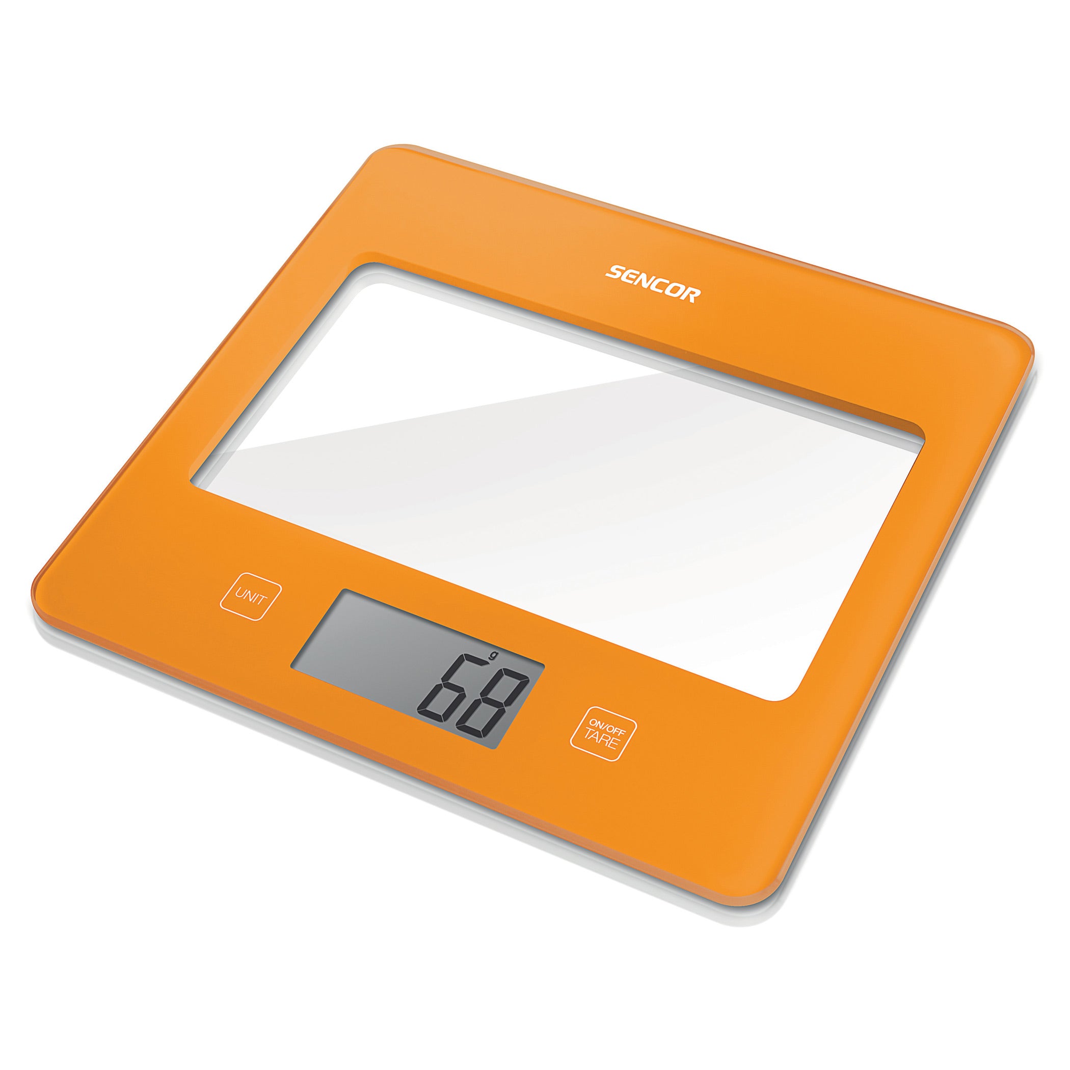 Bilancia da cucina arancione Sencor design ultra slim (16mm) display LCD larghe dimensioni