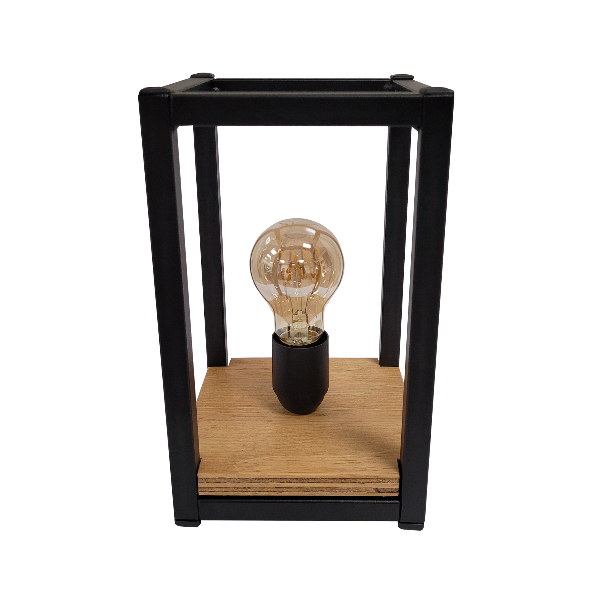 Tecnokit lampada da tavolo comodino in metallo e legno, nera, cm15x15x25