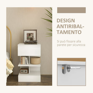 Comodino 39x39x65 cm 2 Ripiani 1 Cassetto in Truciolato Bianco