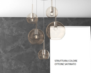 SOSP. OTTONE SAT. RETTANGOLARE 5 LUCI VETRI (1 GRANDE+1 MEDIO+3 PICCOLO) TUTTI AMBRA 1155OS-S5 RMIX-AM