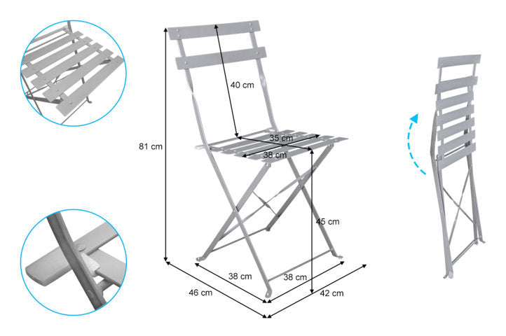 Sedia pieghevole da giardino in metallo, sedia richiudibile mod. Amalfi (2 pz.) Colore: Grigio SP01AM