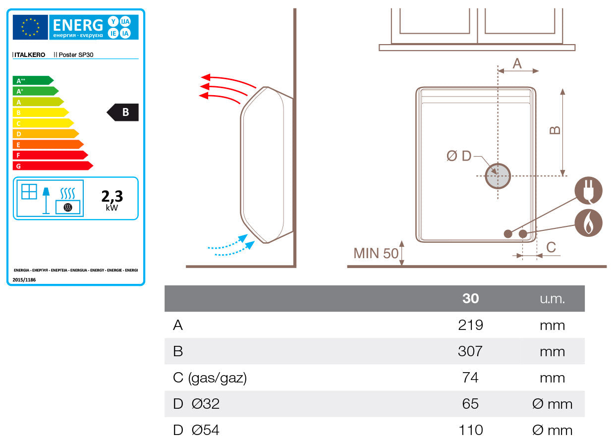 Stufa a Gas GPL 53,5x22,5x58,5 cm Italkero Poster SP 30 Bianco