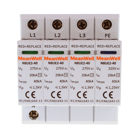 MeanWell SPD Scaricatore Di Sovratensione Modulare, Tipo 2 T2 3P+N 4M 20kA-40kA AC 275V IP20 IEC61643-11