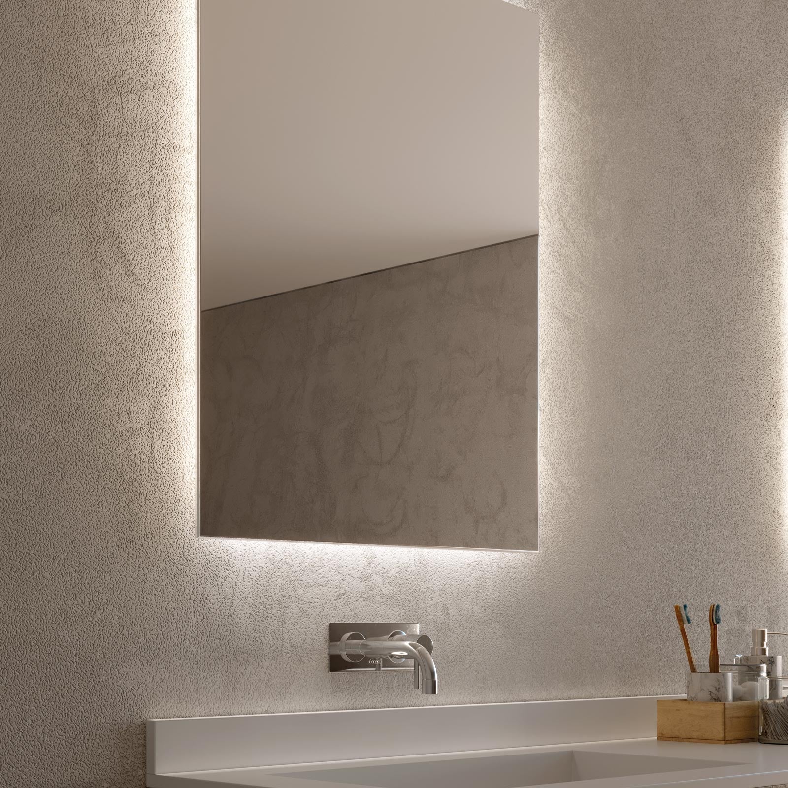 Specchio rettangolare da parete, specchiera con LED, Foxydry 70x75 cm